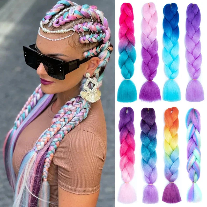 24Inch Jumbo Braid Hair Extensions | Long Straight Yaki Pre Stretched Synthetic Hair
