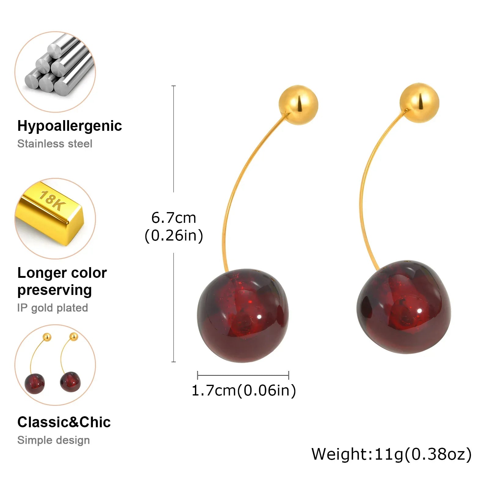Vnox Vivid 3D Cherry Earrings | Fashion Cute Fruit Drop Earrings for Women