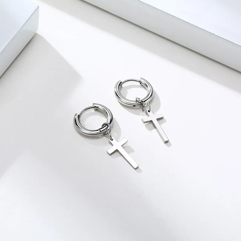 Stainless Steel Cross Earrings for Men | Religious Stud Earrings