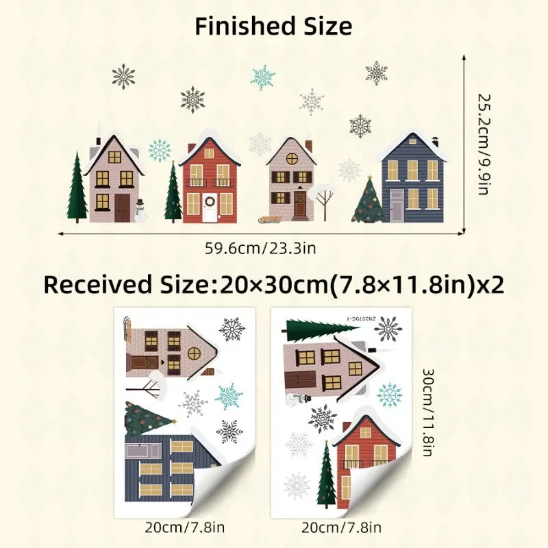 Christmas Houses Window Stickers | Removable Self-Adhesive Xmas Decorations for Home