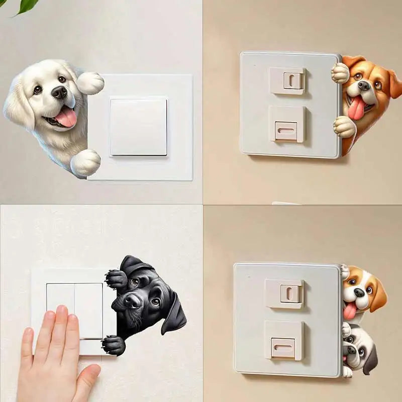 Dog Peeking Around The Corner Light Switch Wall Sticker | Cartoon Animal Decals for DIY Home Decor