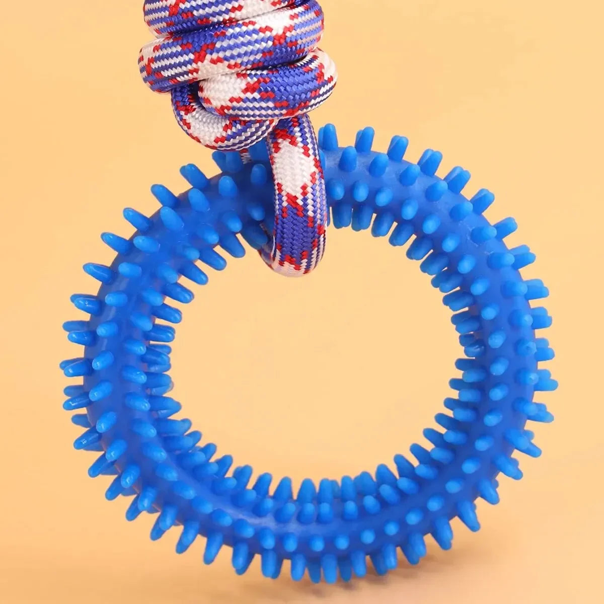 Colorful Woven Nylon Rope and Rubber Dog Toy | Chew Resistant Outdoor Play