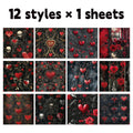12pcs Gothic Love Themes Decor Paper | Valentine's Day Gift Wrapping & Scrapbooking Supplies