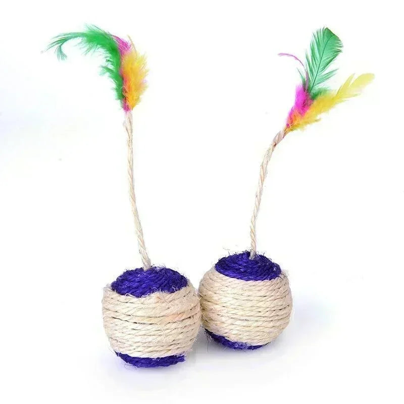 Cat Sisal Scratching Ball Toy | Interactive Feather Toy for Kittens