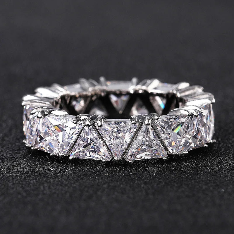 Luxurious 925 Sterling Silver Ring | Triangular Zircon Engagement Jewelry for Women