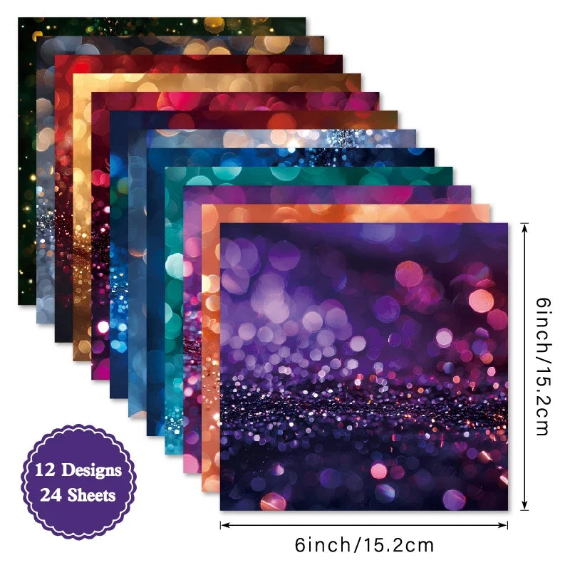 24 Sheets 6"x6" Glimmer Colorful Paper Pad | Decorative Scrapbook & Card Making Paper