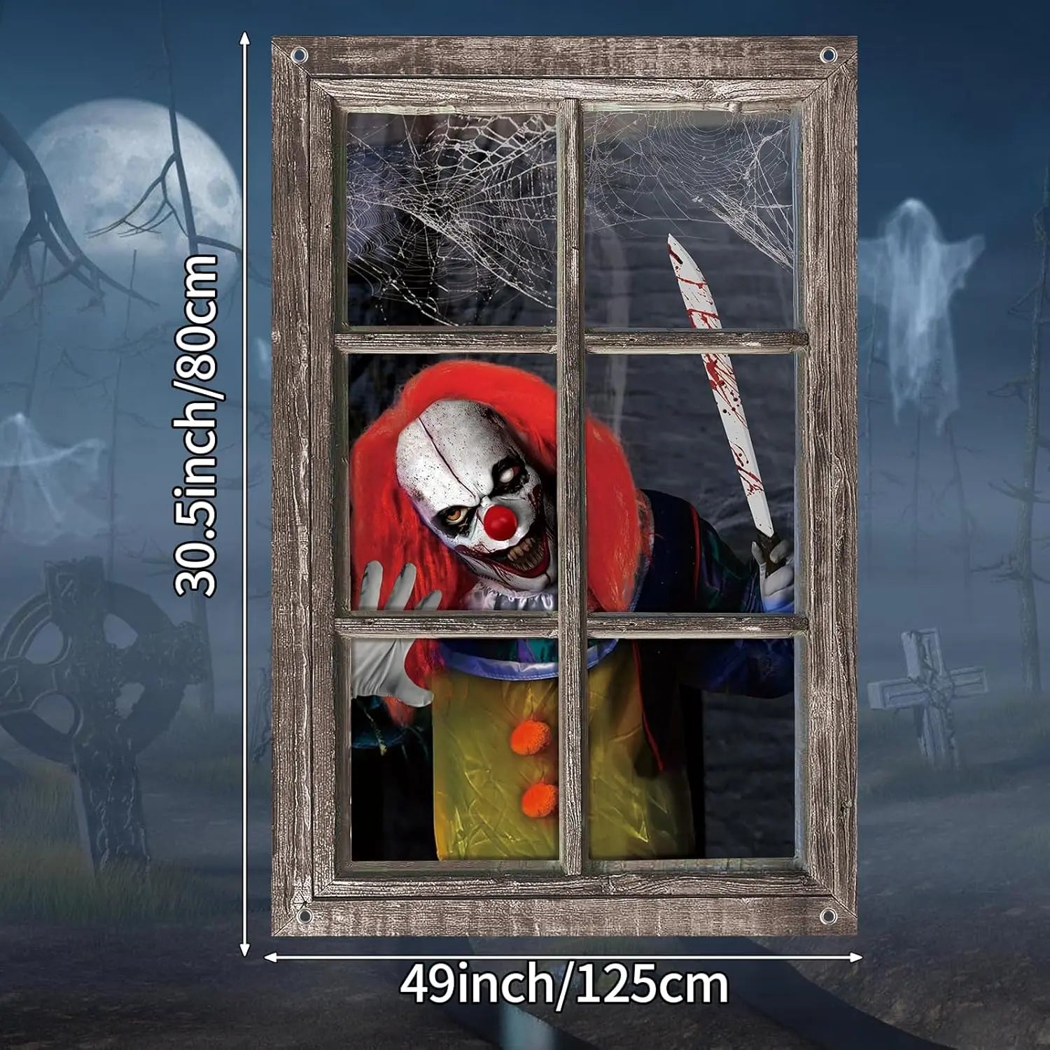 Scary Clown Window Clings | Washable Window Decor for Halloween