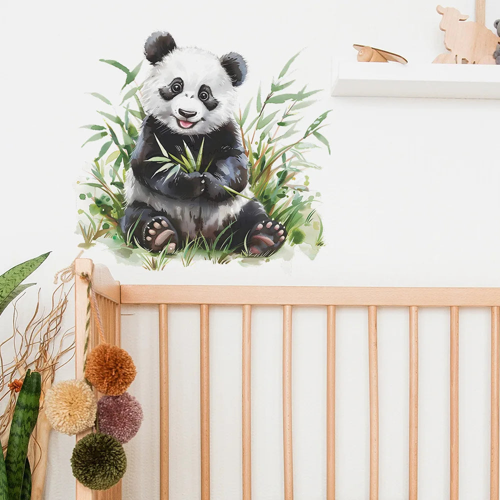 Panda Wall Decal for Kids Room | Cute Bamboo Eating Animal Sticker