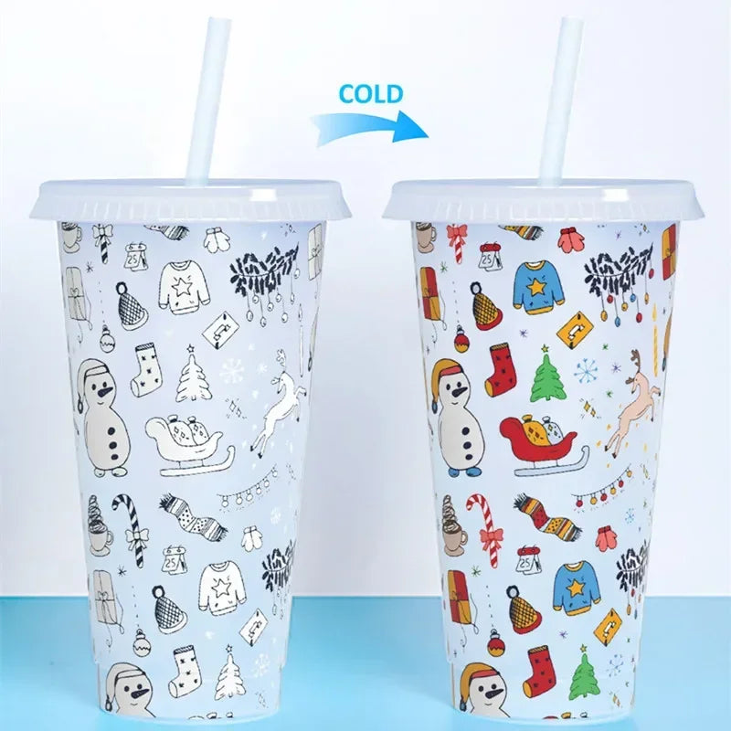 710ml Color Changing Cup with Straw | Reusable Magic Cold Water Bottle