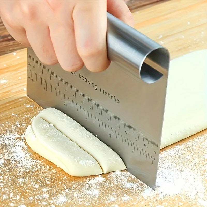 Stainless Steel Dough Cutter and Scraper | Kitchen Baking Tool with Scale