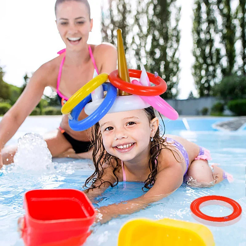 Unicorn Inflatable Ring Toss Game | Kids Birthday Party Beach Pool Toy