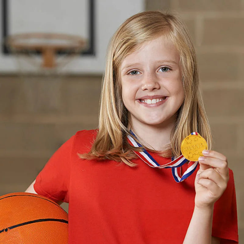 10/20 Pack Plastic Gold Winner Award Medals | Kids Birthday Party Favors and Sports Game Prizes