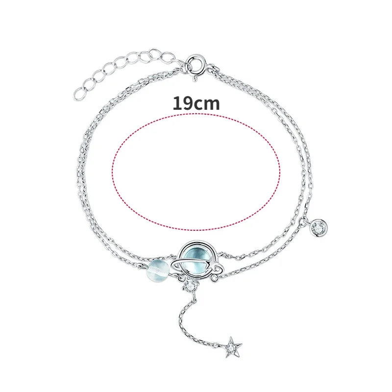 Aquamarine Crystal Encrusted Sterling Silver Bracelet | Double Layer Charm Bracelet