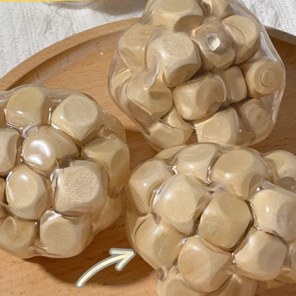 Handmade Wooden Noisy Ball Squishy Toy | Creative Stress Relief Fidget Squeeze Ball for Anxiety Relaxation