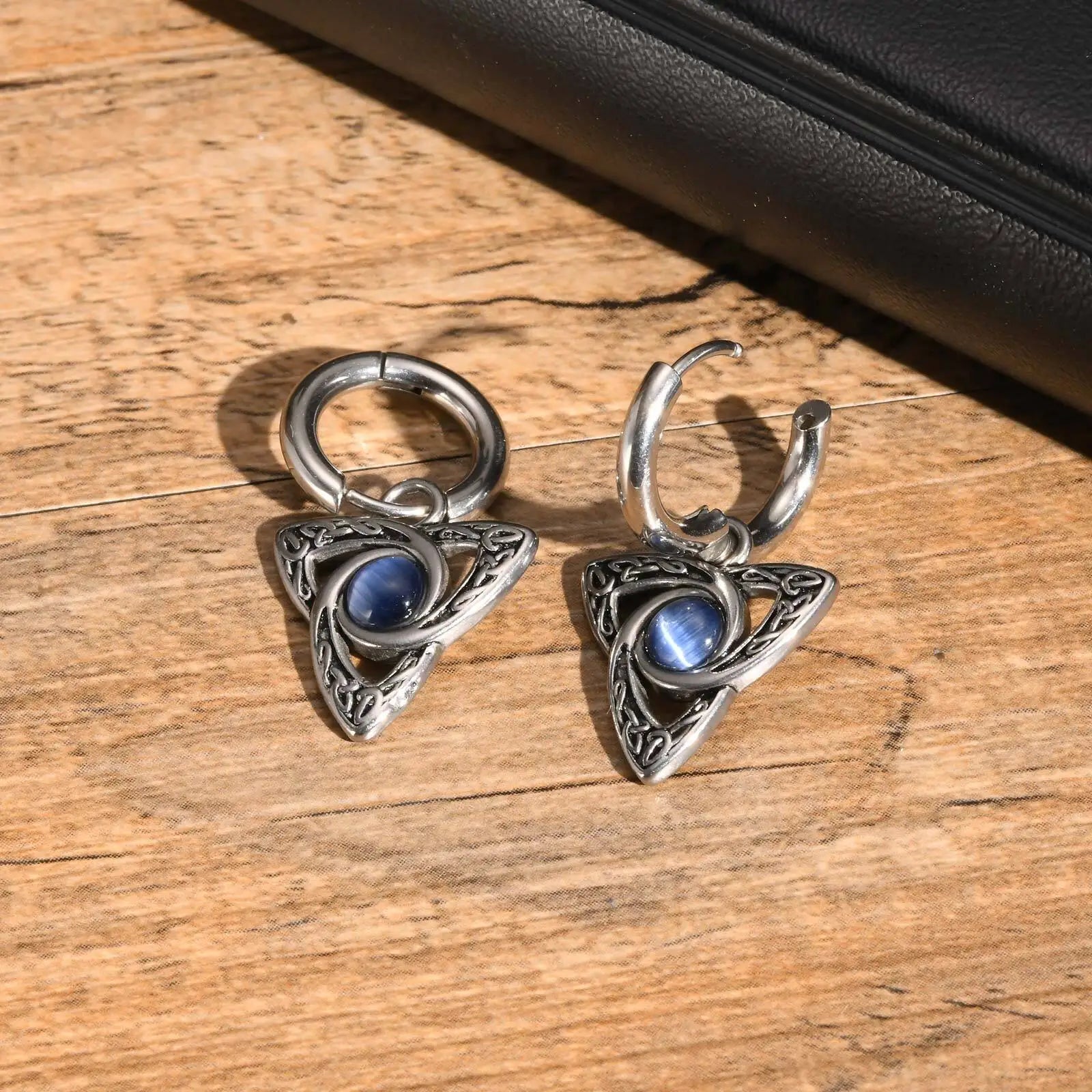 Stainless Steel Moonstone Hoop Earrings for Men | Punk Hip Hop Jewelry Gift