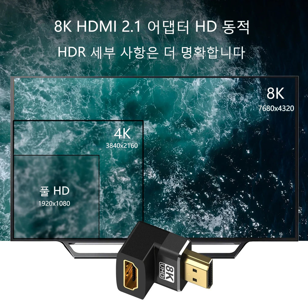 8K HDMI 2.1 Right Angle Adapter | 90 Degree Male to Female Connector for TV and Console