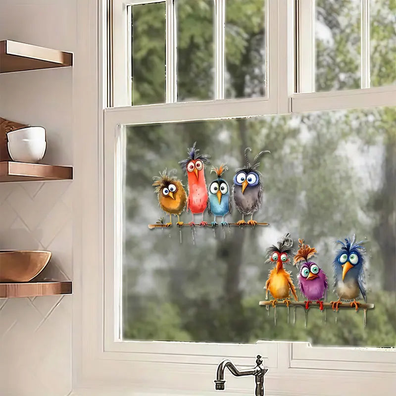 Funny Cartoon Bird Window Stickers | Self-Adhesive PVC Home Decals