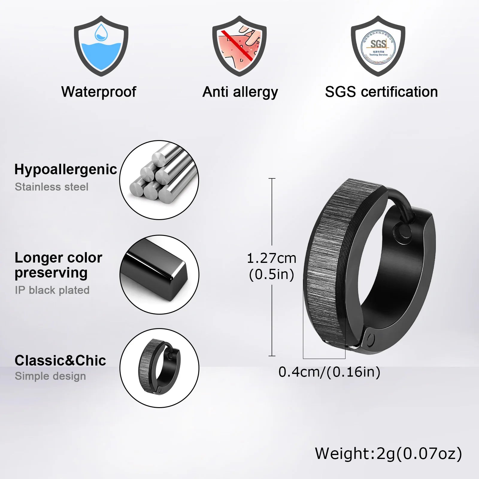 Vnox Anti Allergy Stainless Steel Hoop Earrings | Unisex Simple Metal Huggies for Men and Women
