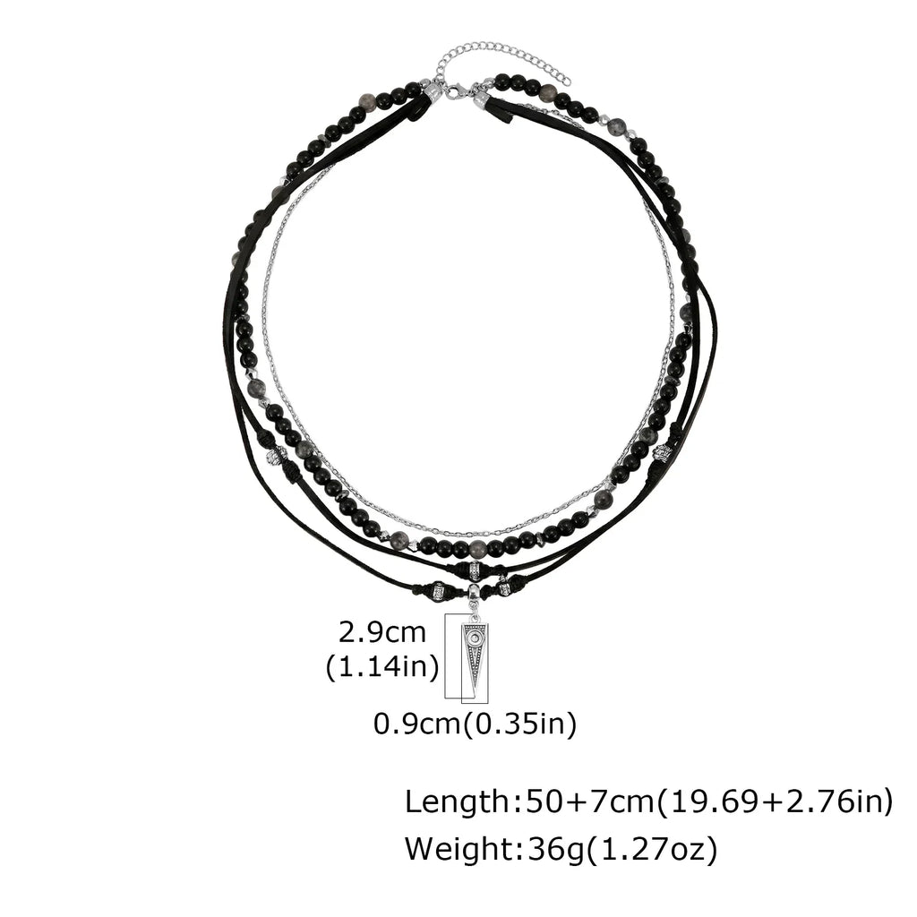 Multi-Layer Black Leather Necklace | Rock Punk Geometric Pendant for Men
