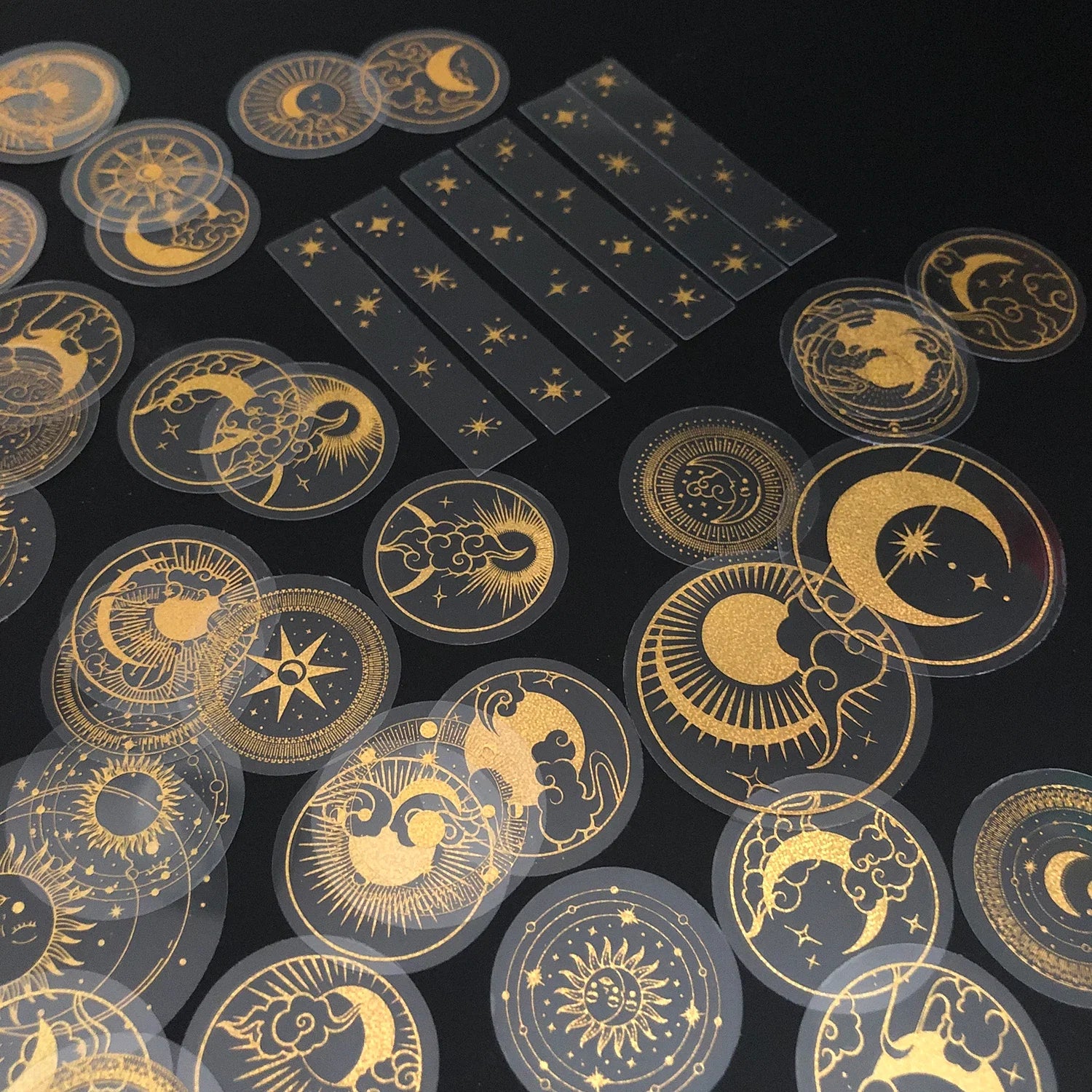 70 pcs Glitter Gold PET Adhesive Stickers | Waterproof Transparent Label Set