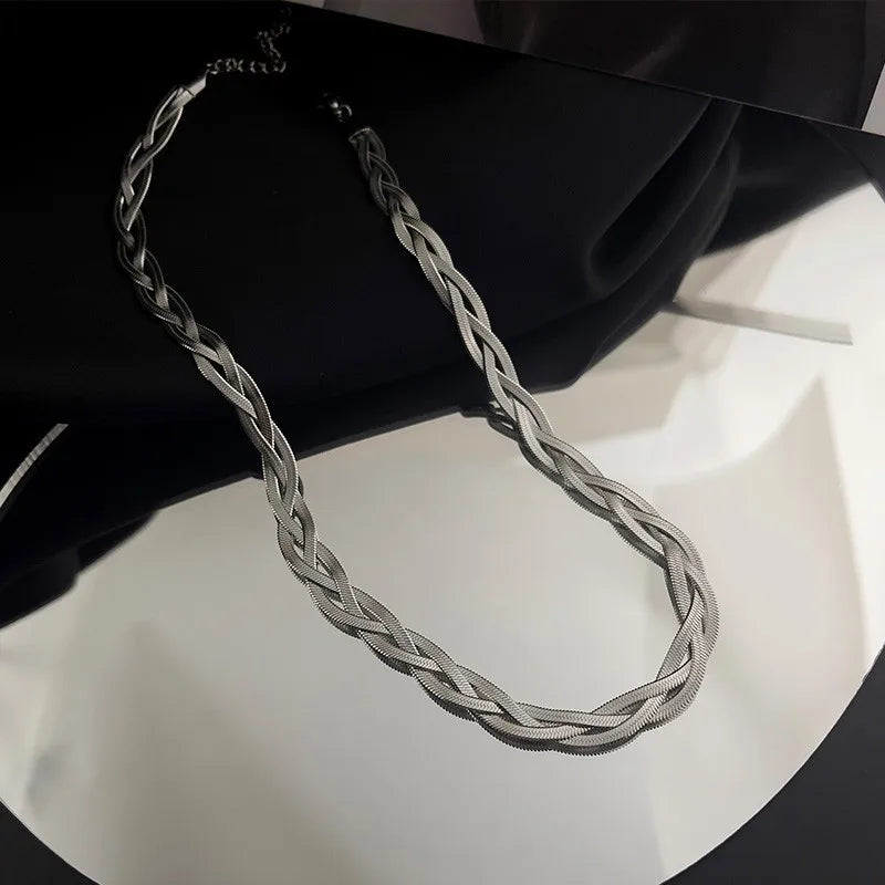 Tricolor Hand Braided Stainless Steel Necklace | Cuban Chain Jewelry for Women