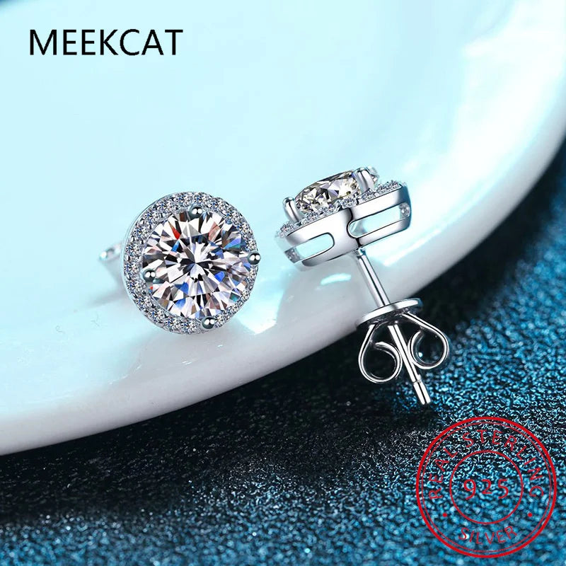0.5-2 CT Moissanite Stud Earrings for Women | Sparkling Lab Diamond Silver Jewelry