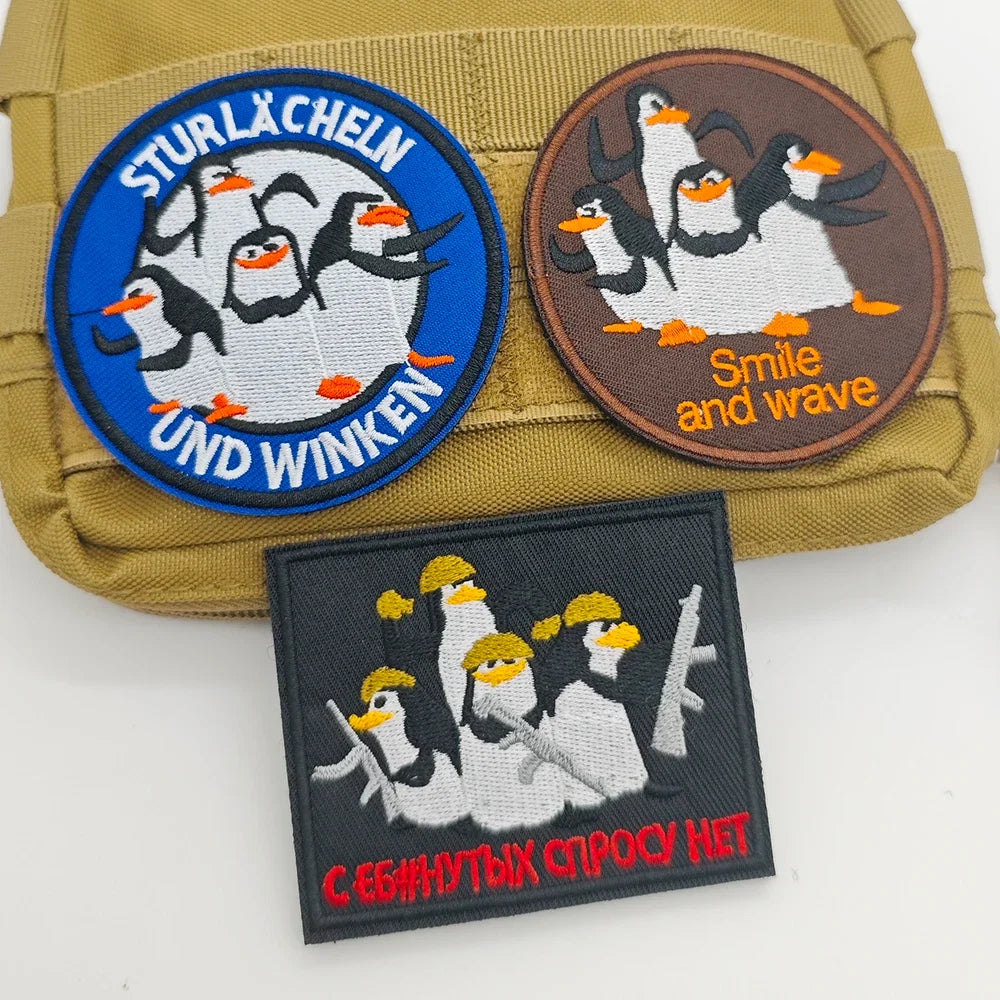 Cartoon Penguin Embroidered Velcro Patch | Tactical Applique for Clothes Bags Hats