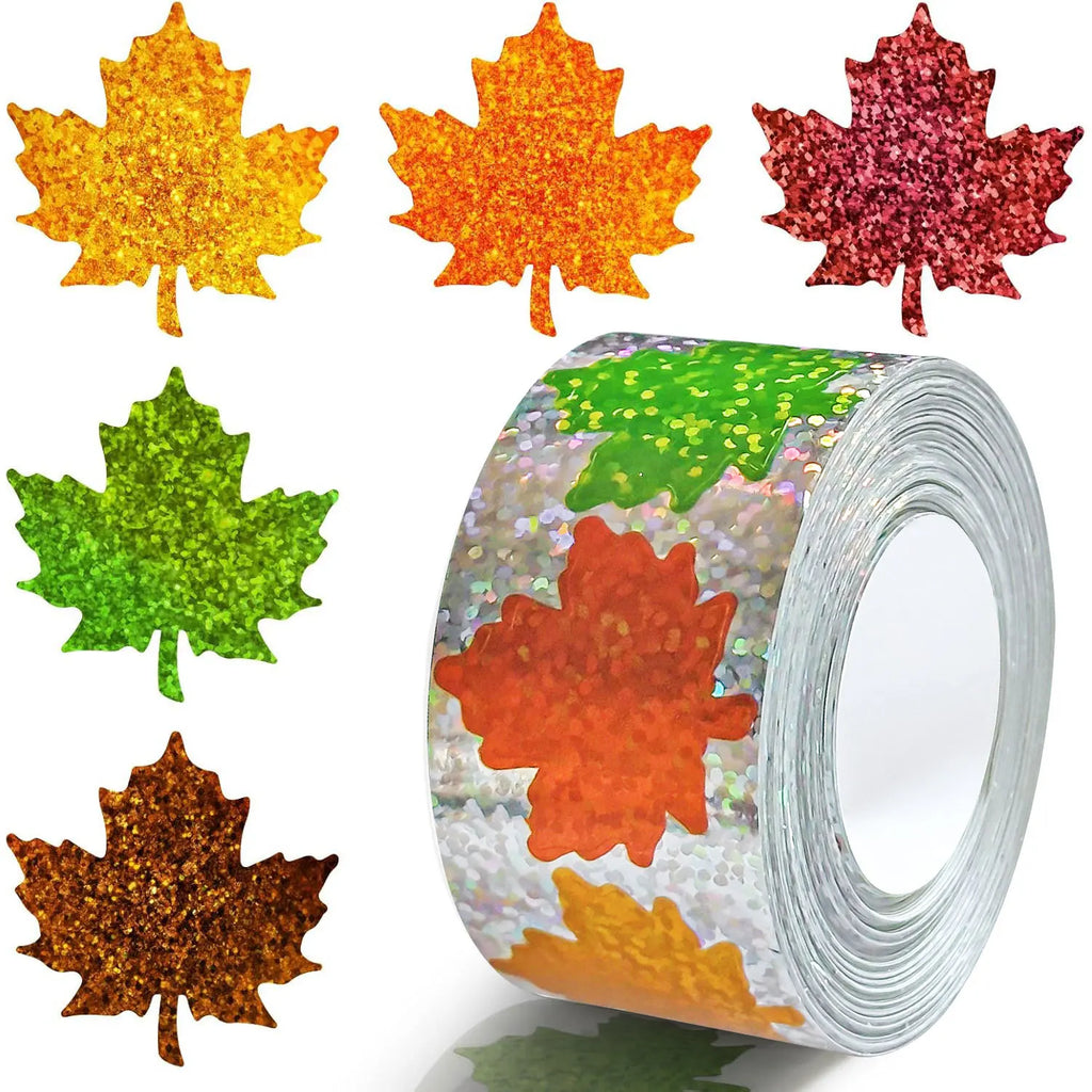 500Pcs Fall Thanksgiving Leaf Stickers | Holographic Maple Leaf Decals Roll