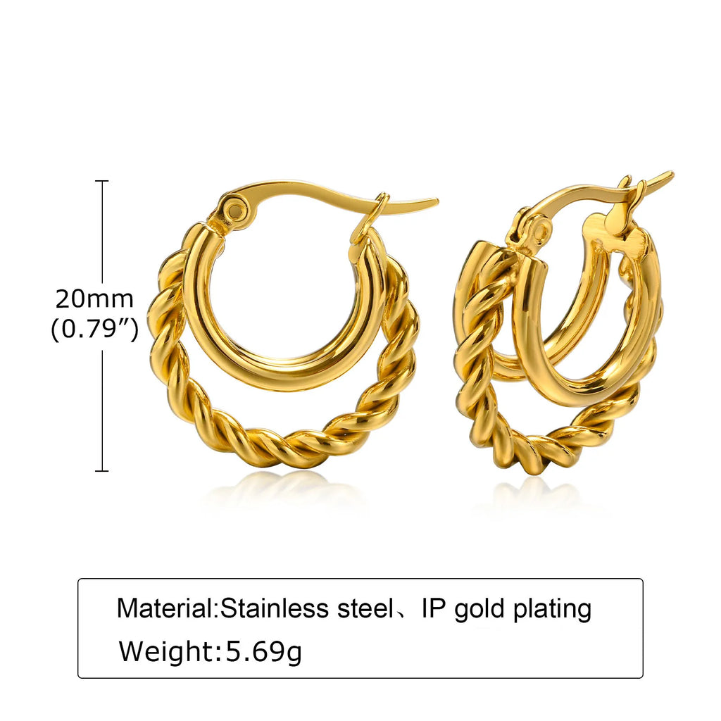 Trendy Stainless Steel Hoop Earrings for Women | Gold Plated Layered Huggie Earrings