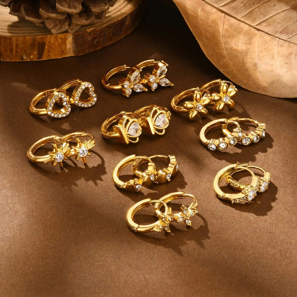 Heart-Shaped Zircon Earrings for Women | Stainless Steel Gold Hoop Earrings