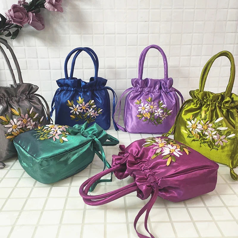 ZTBBAO Embroidered Flower Bucket Bag | Small Top Handle Handbag for Women