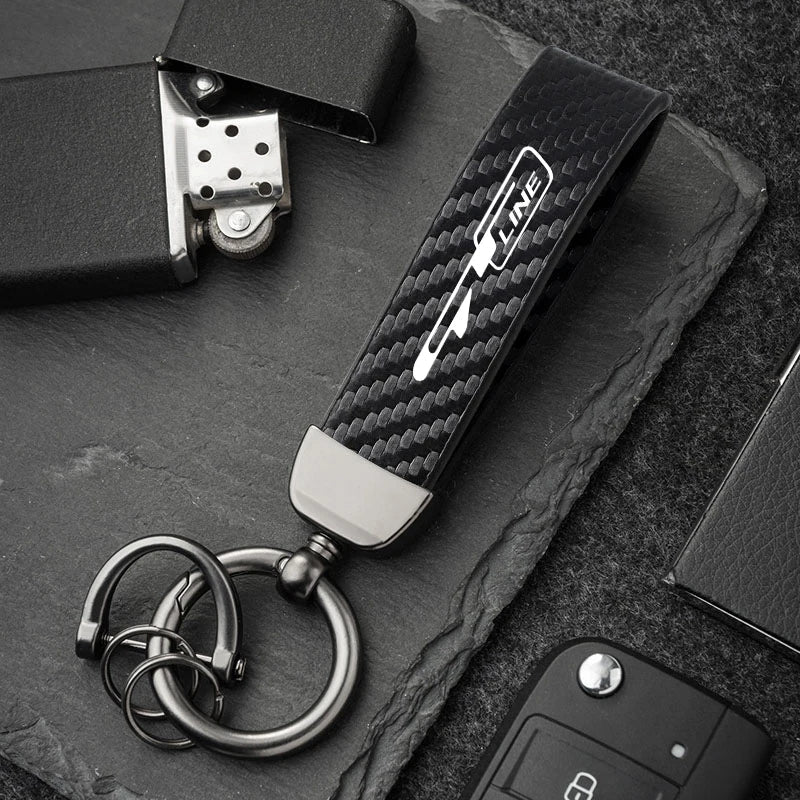 Carbon Fiber Style Keychain for KIA Models | Microfiber Leather Key Ring