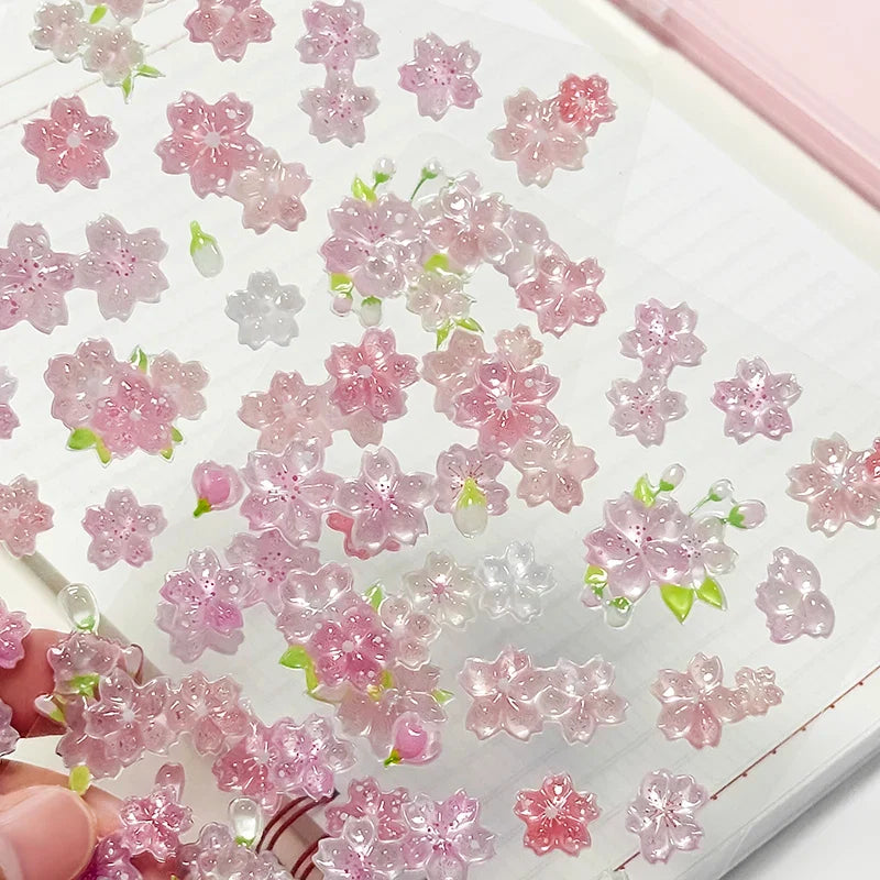 Sakura Cherry Blossom Pink 3D Relief Stickers | DIY Scrapbooking Journal Decor