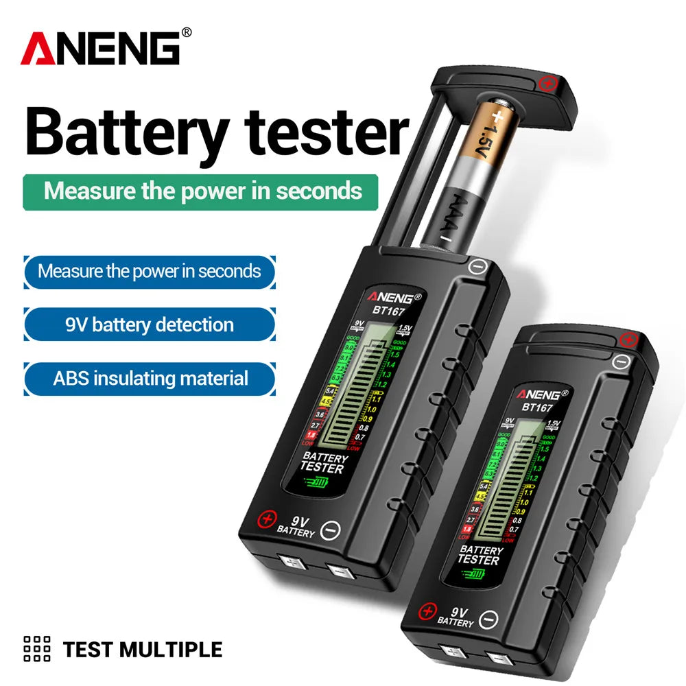 ANENG BT167 Battery Level Detector | Multifunctional Battery Tester for 1.5V and 9V Batteries