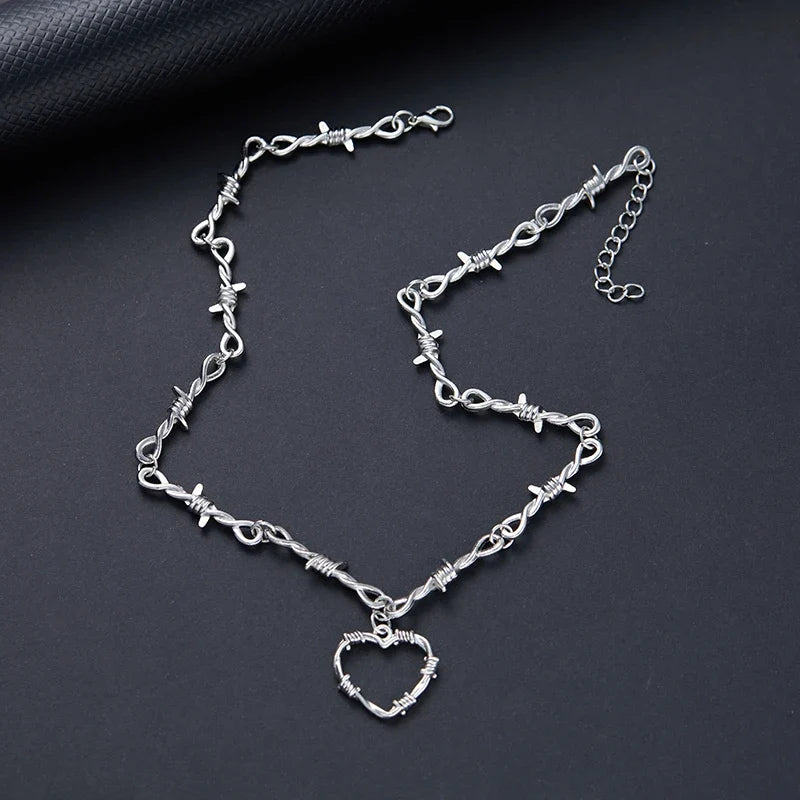 Barbed Wire Choker Necklace | Gothic Punk Thorns Chain for Women