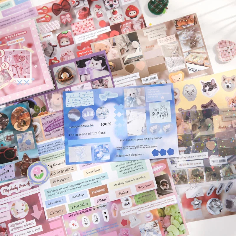 30 Sheets Vintage Retro Memo Sticker Book | Dual Texture Die-Cut Stickers for DIY Crafts