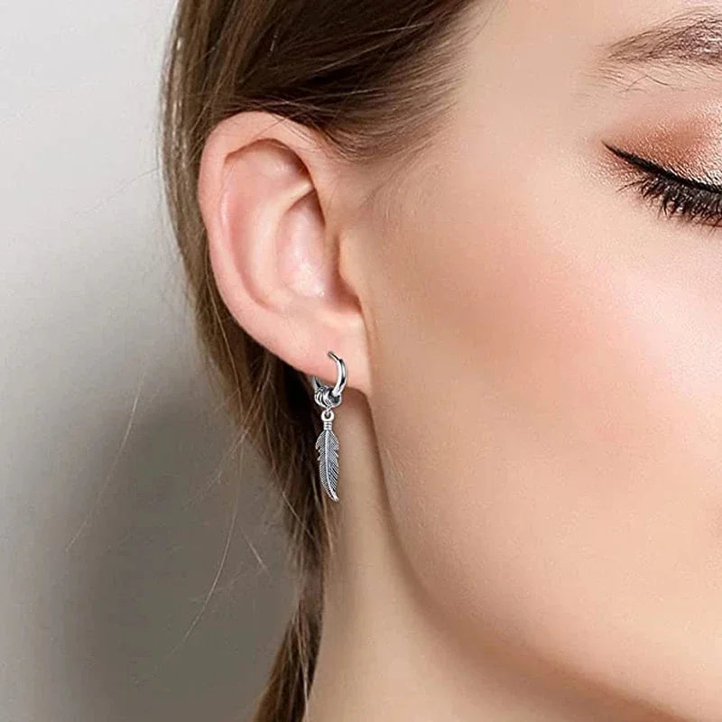 Cross Feather Stud Earrings Set | Unisex Stainless Steel Punk Jewelry