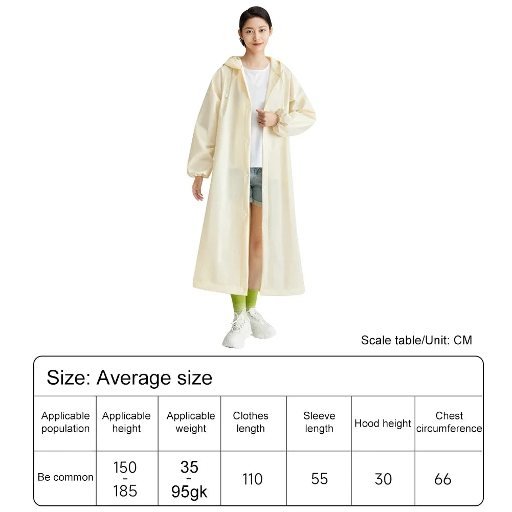 Adult Long Raincoat | Reusable Waterproof Windproof Hooded Rain Gear for Hiking and Travel