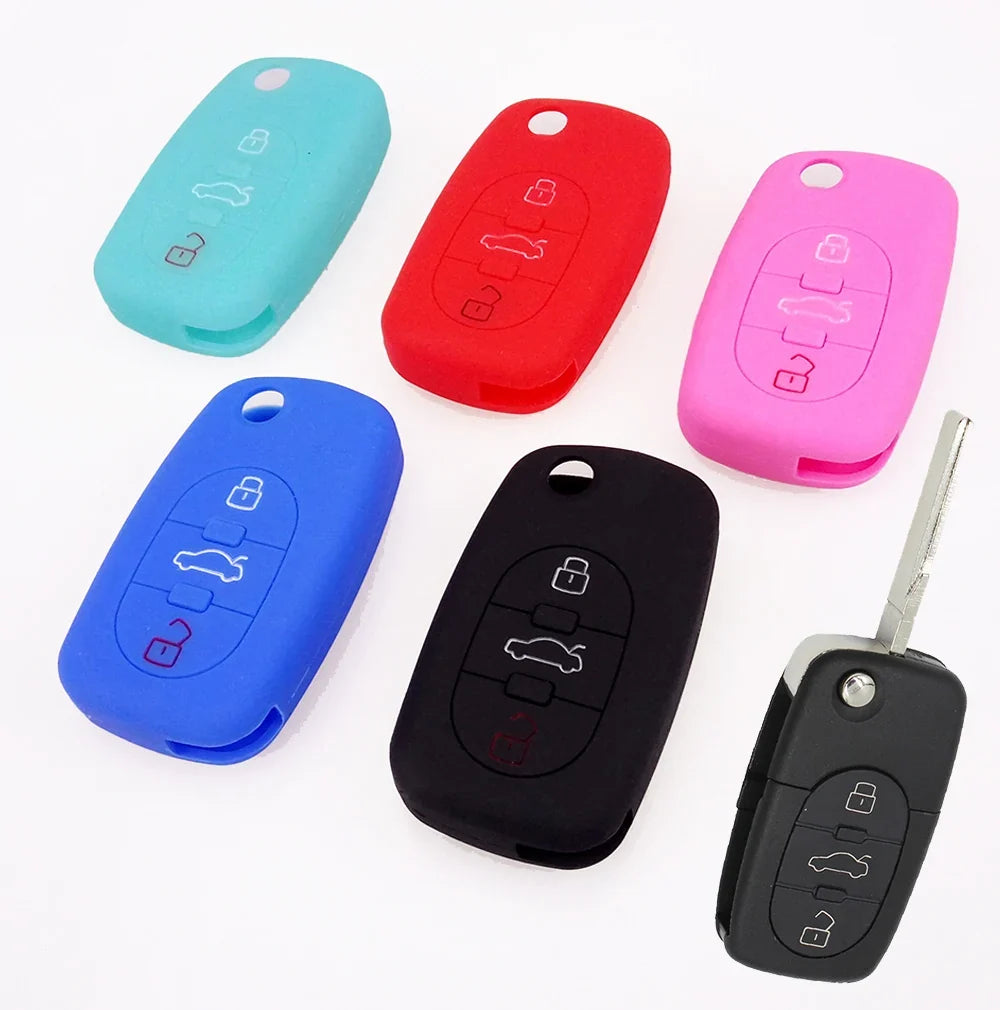 XUKEY Silicone Car Key Fob Cover Case | 3 Button Flip Remote Holder for Audi A2 A3 S3 A4 S4 A6 S6 RS6 A8 TT Allroad