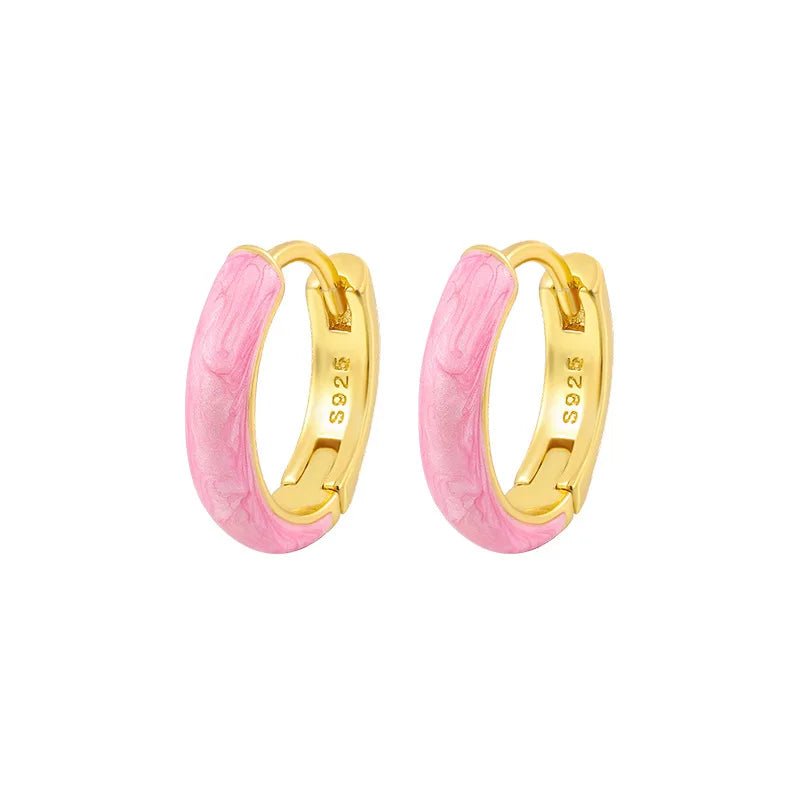 925 Sterling Silver Enamel Pink Blue Stud Earrings for Women | Luxury Piercing Jewelry