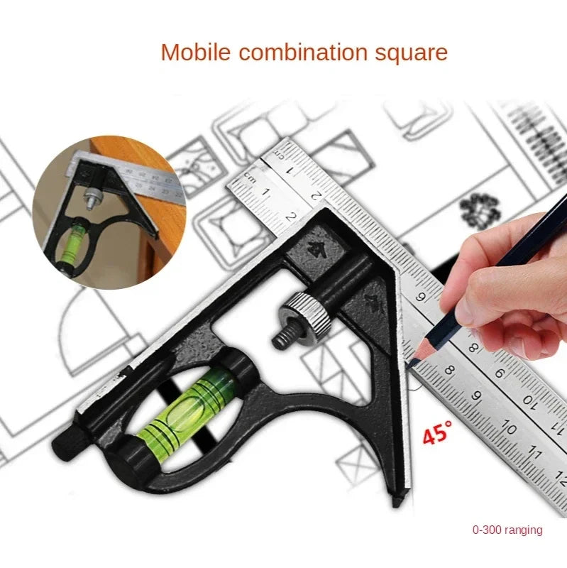 300mm Stainless Steel Combination Square | Multi-Angle Woodworking Ruler