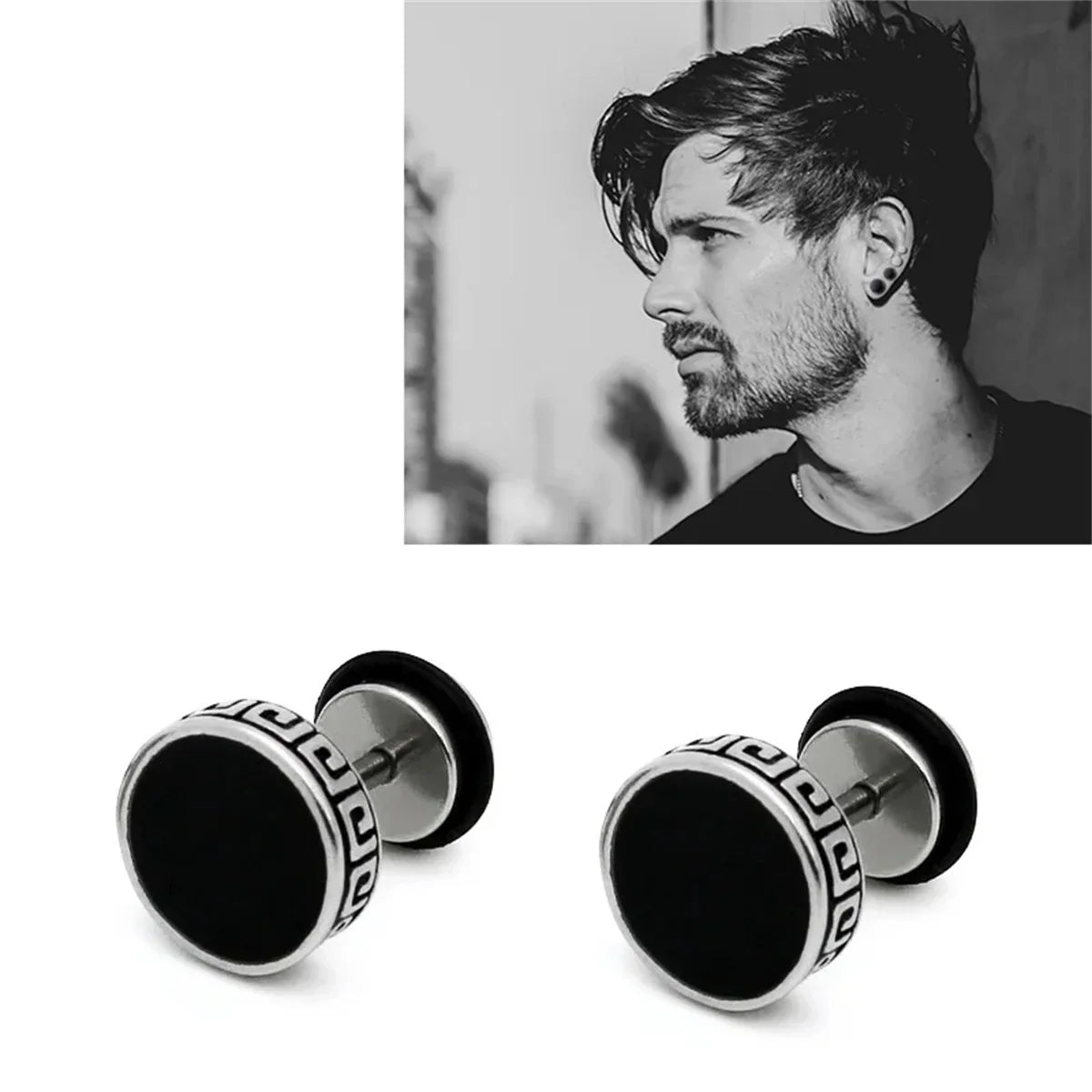2pcs 316L Stainless Steel Vintage Flat Back Stud Earrings | Unisex Screw Back Cartilage and Tragus Piercing Jewelry