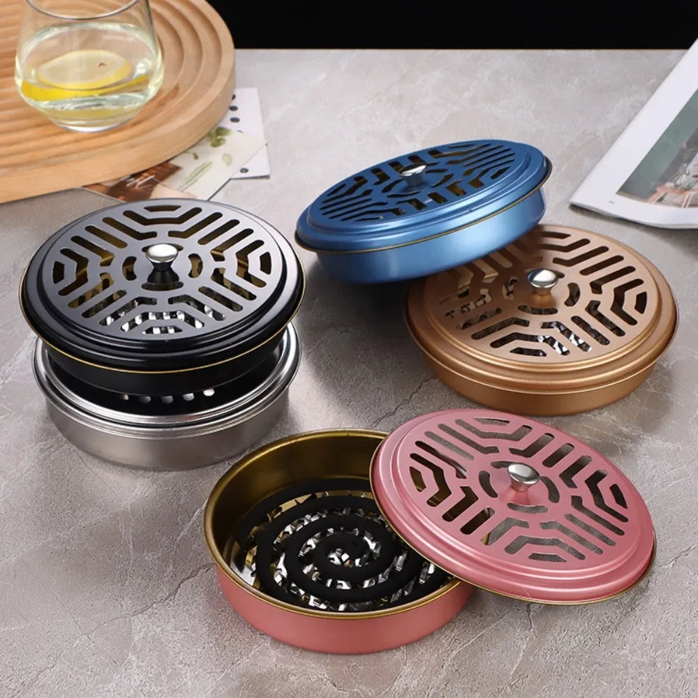 Fireproof Mosquito Coil Box with Serrated Lid | Outdoor Iron Coil Holder for Camping