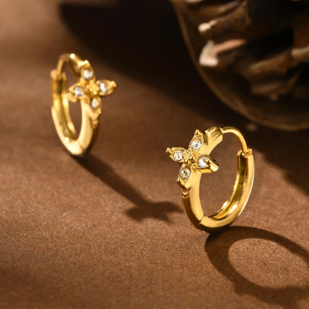 Heart-Shaped Zircon Earrings for Women | Stainless Steel Gold Hoop Earrings