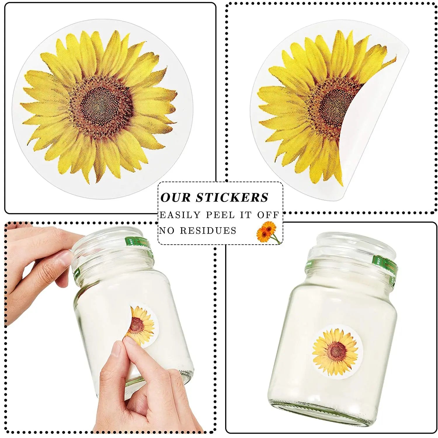 Sunflower Stickers Roll | 100-500PCS Small Labels for Packaging and Decor