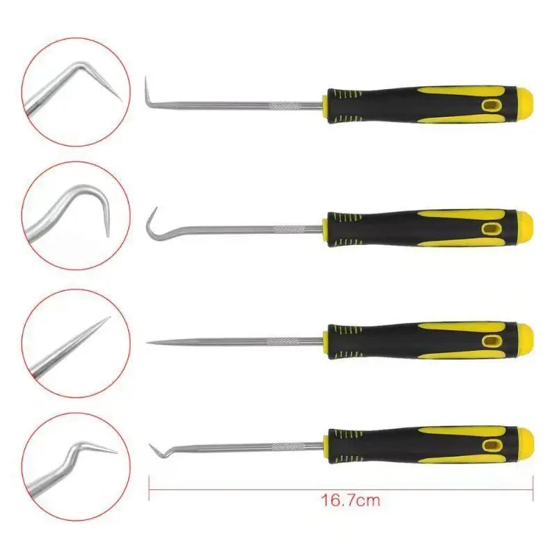 4 Pieces Long Pick & Hook Set | Gasket Puller Pick Tools for Removing Car Auto Oil Seal O-Ring Seal Tools