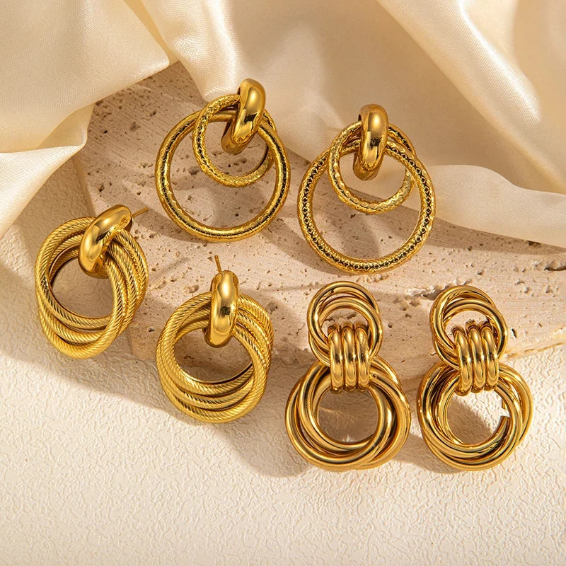 316L Stainless Steel Circular Splicing Earrings | Fashion Punk Hip Hop Jewelry Gift