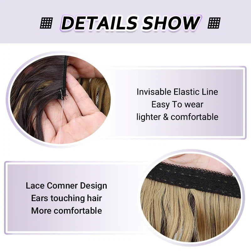 Long Synthetic Fishing Line Hair Extensions Elegant Water Wave Curly Styles for Women | Lightweight Fluffy-Looking Hairpiece