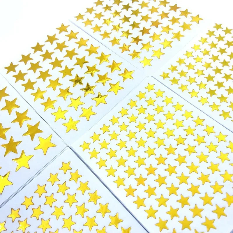 Gold Star Sticker Set for Teachers and Class Rewards | 10 Sheets of Five Pointed Star Stickers