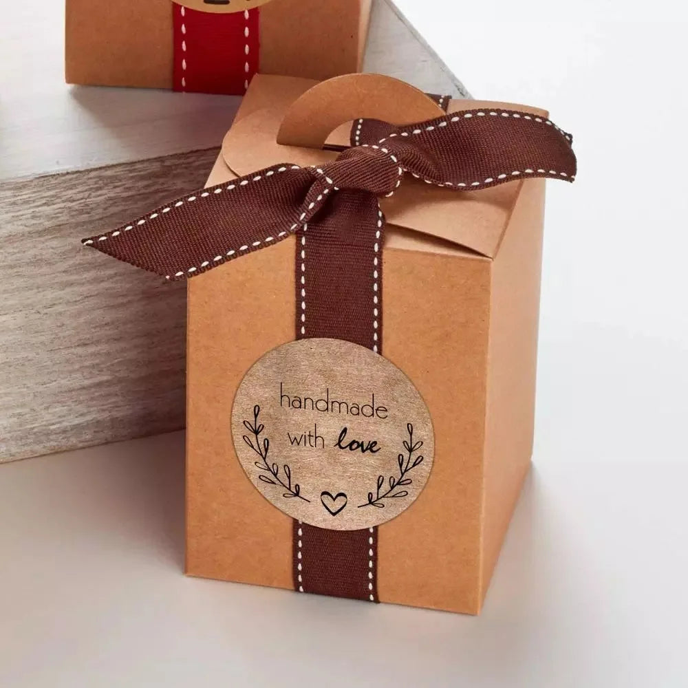 Vintage Kraft Paper Stickers | Handmade With Love Thank You Labels for Packaging and Gifts